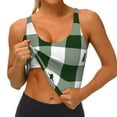 thumbnail image 4 of Fotbe Green White Lumberjack Plaid Pattern Womens' Sports Bra Longline Wirefree Padded with Medium Support Sports Moisture-Wicking Workou Vest,Tank Top-, 4 of 9