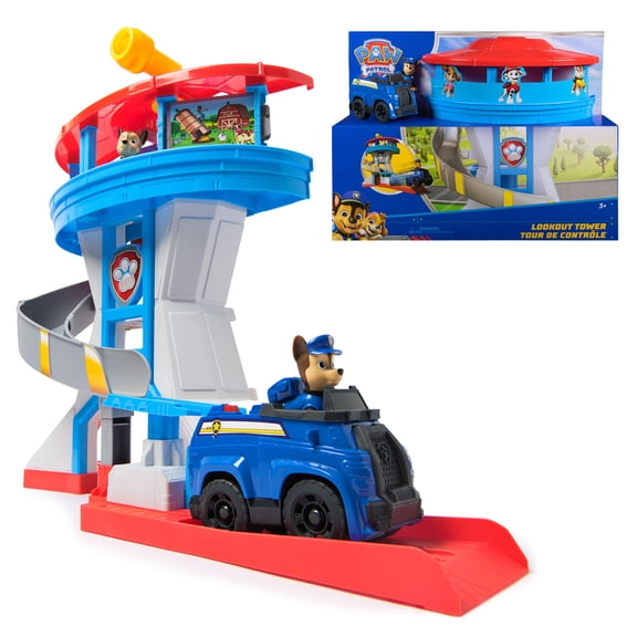 PAW Patrol Lookout Tower with 2 Chase Action Figures, Vehicle & Launcher, for Kids 3