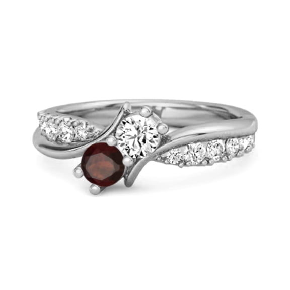 Mooneye 0.10 Ct Round Cut Garnet Two Stone Swirl 925 Sterling Silver Women's Mother's Day Gift Ring