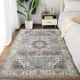 thumbnail image 4 of FunsLane Vintage Floral Print Area Rug,Traditional Washable Indoor Boho Carpet Low Pile Non-Shedding Floor Mat with Non-Slip Rubber Backing, for Dining Room Office Bedroom Living Room,Blue-Green, 9x12, 4 of 6