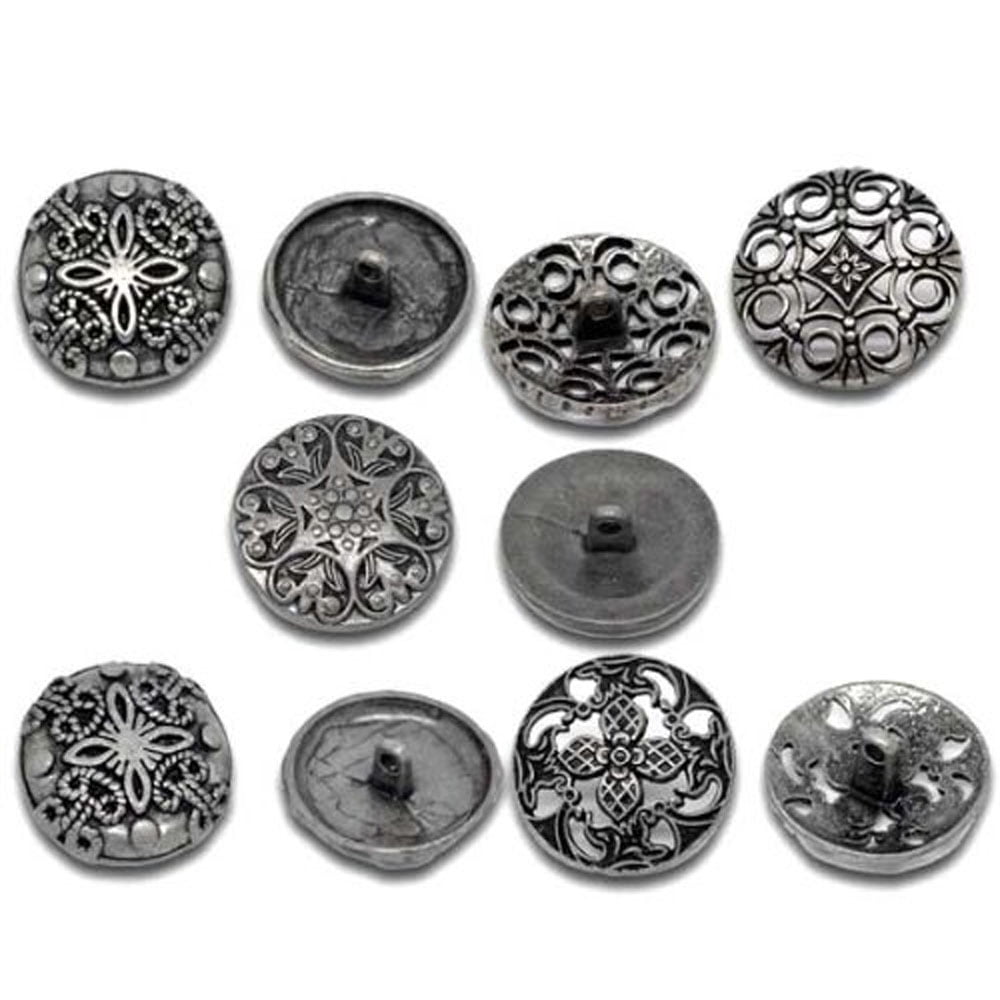 Mixed Antique Silver Fillagree Sewing Metal Buttons 1 to 11/4 Inch 23