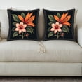 thumbnail image 3 of Set of 2 Decorative Throw Pillow Covers 18x18in - Black Floral Design with Vibrant Orange & Pink Flowers for Couch Bed Car, 3 of 8