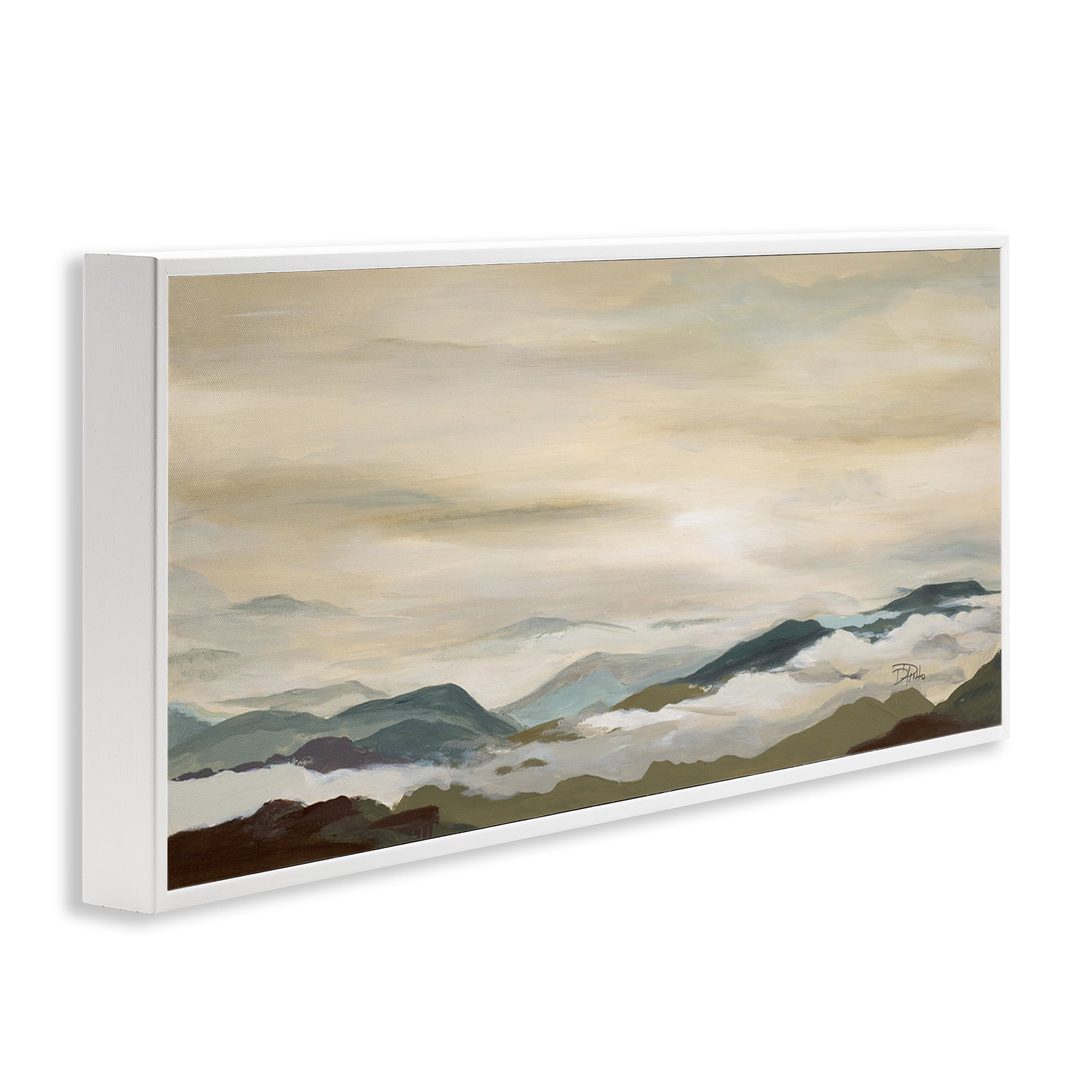 Stupell Industries Solemn Mountains Peeking Landscape Painting White Framed Art Print Wall Art, 24 x 10