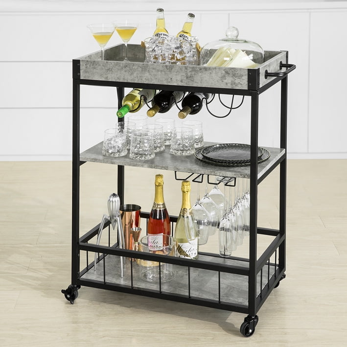 Haotian FKW56-HG Bar Serving Cart Home Myra Rustic Mobile ...