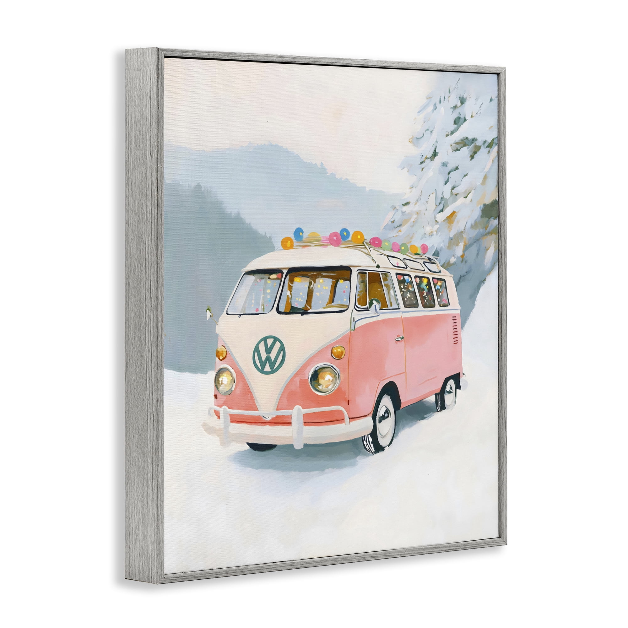 Stupell Industries Pink Christmas Van in Snow Gray Framed Giclee Art, design by The Prints Vibe