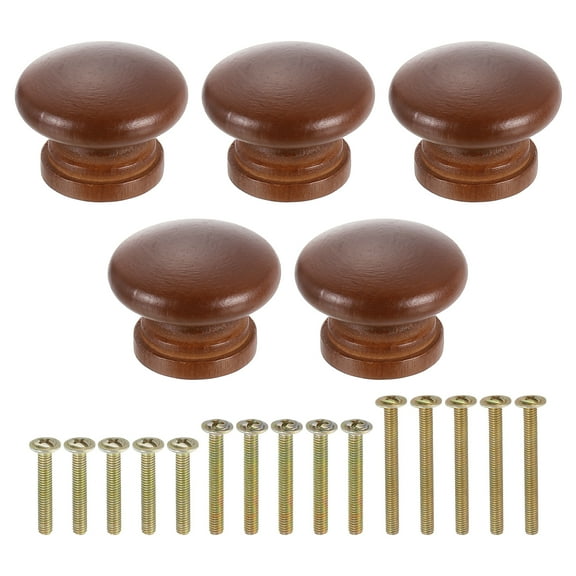 Uxcell 5 Pack Round Wood Drawer Knob, 1.26" x 1.02" Round Cabinet Knobs Mushroom Shape Paint Surface Wooden Knobs with Screws for Furniture Drawer Dresser Wardrobe Cupboard, Brown