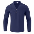 thumbnail image 3 of Camisas de los Hombres de Manga Larga Casual Color Sólido Solapa Mezcla de Lino, Suéter de Mitad de Cremallera para el Ocio Diario Al Aire Libre, 3 of 8
