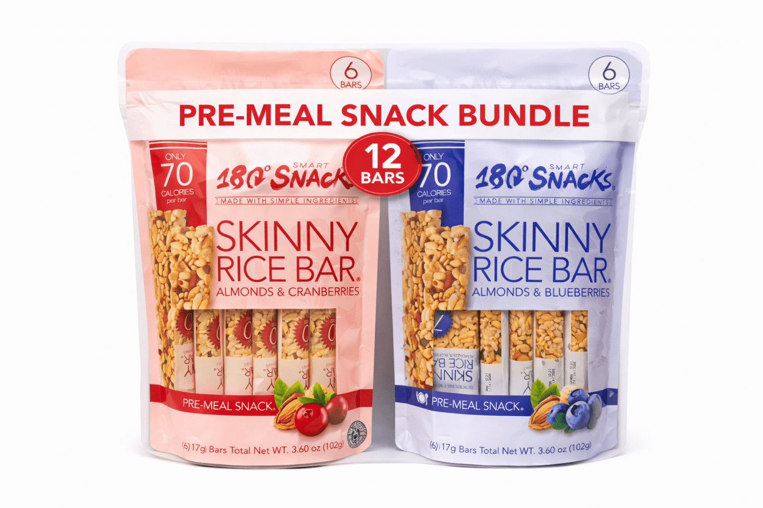 180° Snacks Skinny Rice Bars, Almonds & Blueberries, Gluten Free, Vegan, 6 Bars, 3.6 oz