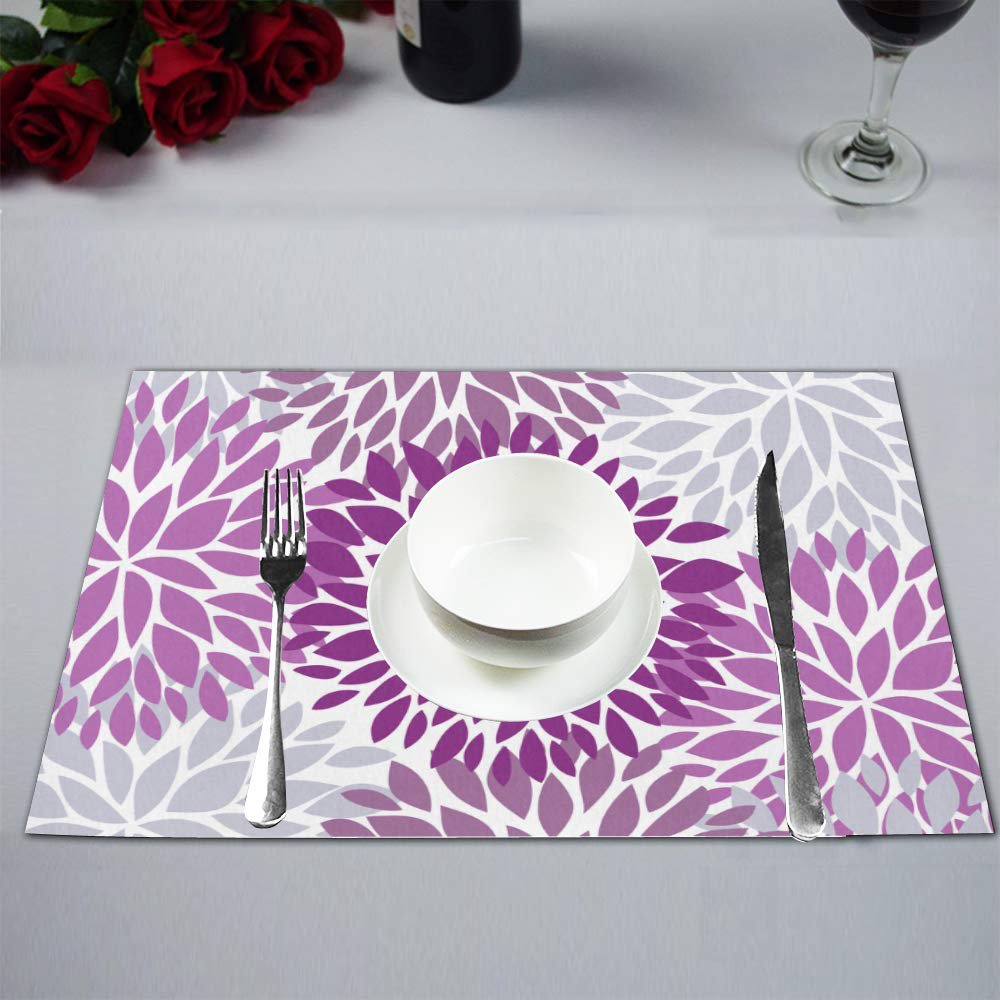 MKHERT Dahlia Pinnata Flower Purple and Gray Placemats Table Mats for
