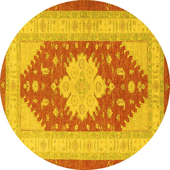 Ahgly Company Machine Washable Indoor Round Persian Yellow Traditional Area Rugs, 5' Round