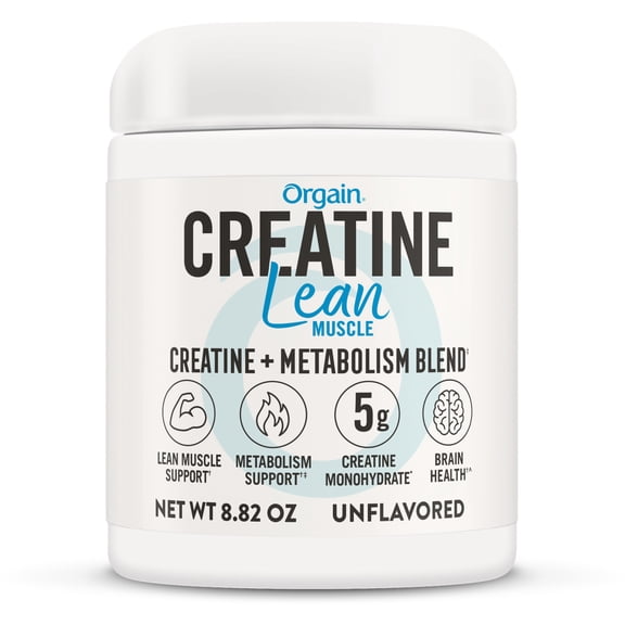 Orgain Creatine Lean Muscle Monohydrate Powder, Metabolism Blend, Unflavored, 50 servings, 8.82 oz