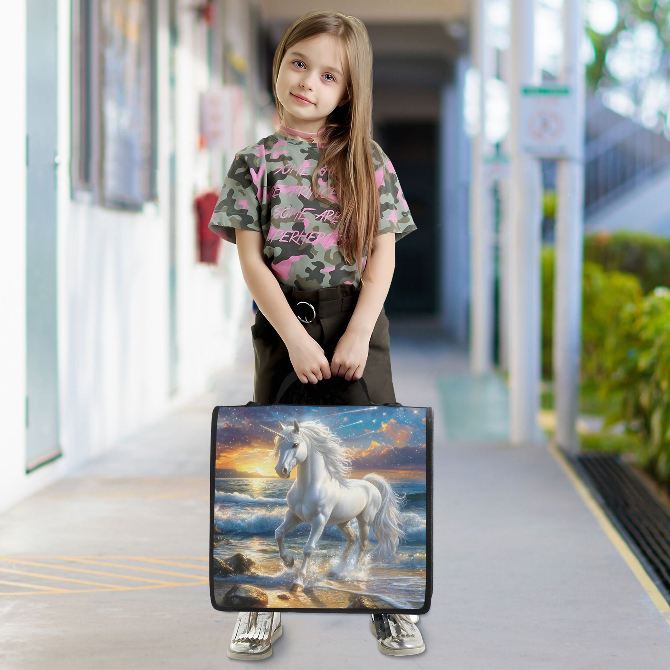 ALAZA Zipper Binder Bag Horse on Beach 3 Ring File Folder Binder Organizer Bag