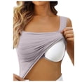 thumbnail image 2 of Built in Bra Tank Tops for Women Square Neck Basic Double Lined Crop Tank Tops Comfortable Casual Short Camisole Grey, Size One Size, 2 of 7