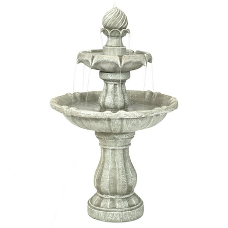 Sunnydaze Traditional White Resin Solar Water Fountain with Battery