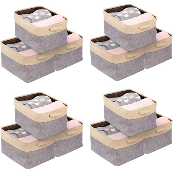 Bac de Rangement Pliable Conteneur Cube en Toile Robuste avec Poignées Idéal pour Organiser les Placards, les Bureaux et les Maisons (Gris et Beige, Extra Large - 12 Packs)