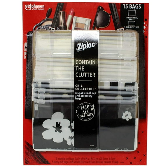 Ziploc Chic Collection Contain The Clutter 15ct Reusable Makeup and Accessory Bags