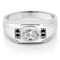 thumbnail image 2 of Gem Stone King Men's 925 Sterling Silver White Topaz and Black Diamond Ring (1.73 Cttw, Gemstone November Birthstone, Oval 8X6MM,, Size 13), 2 of 3
