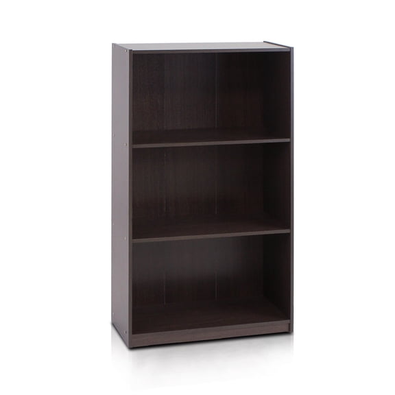 Pemberly Row Engineered Wood 3-Tier Bookcase Storage Shelves in Dark Brown