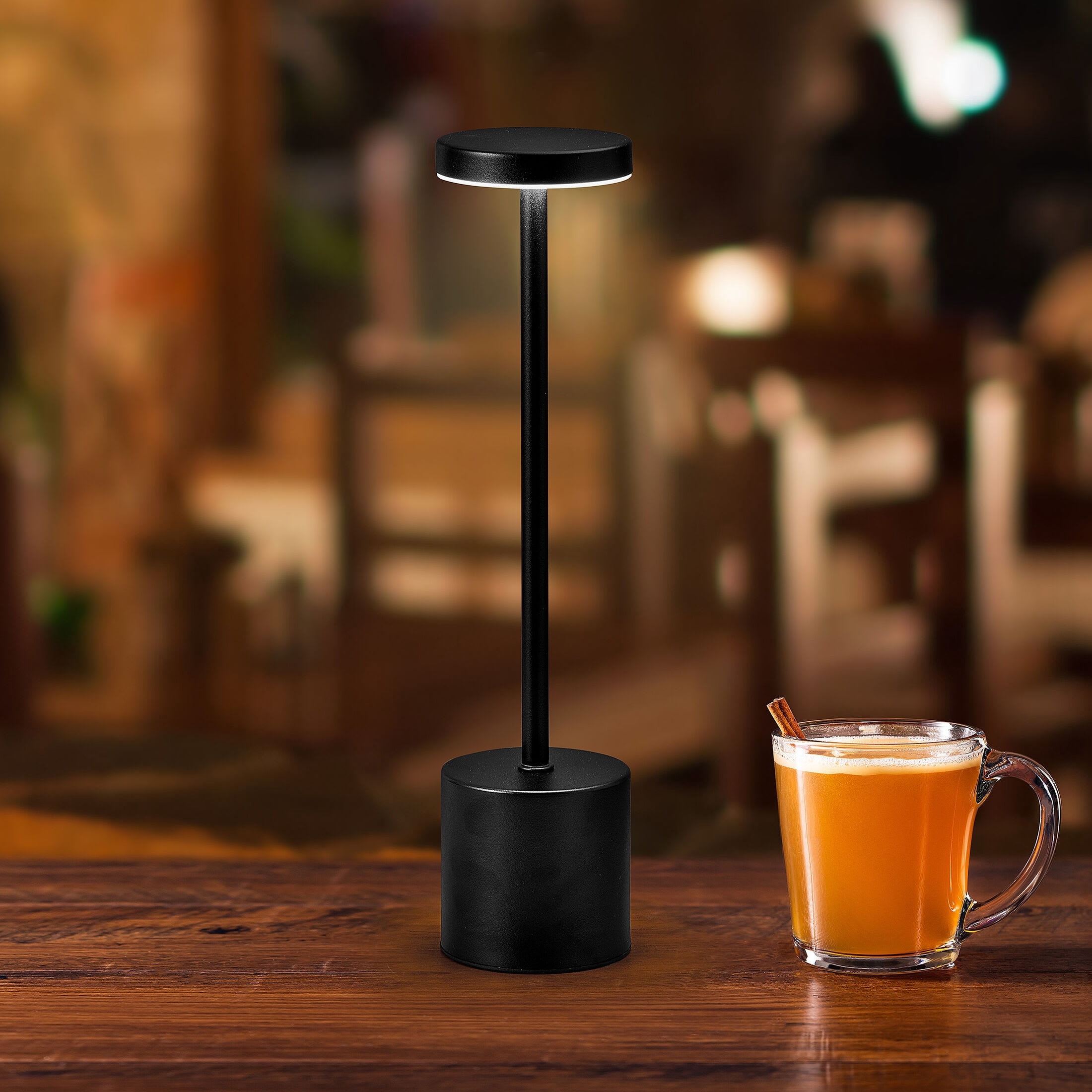 Home Accents 13.5 inch LED Cordless Metal Table Lamp, Rechargeable 3 Color Stepless Dimming, Black
