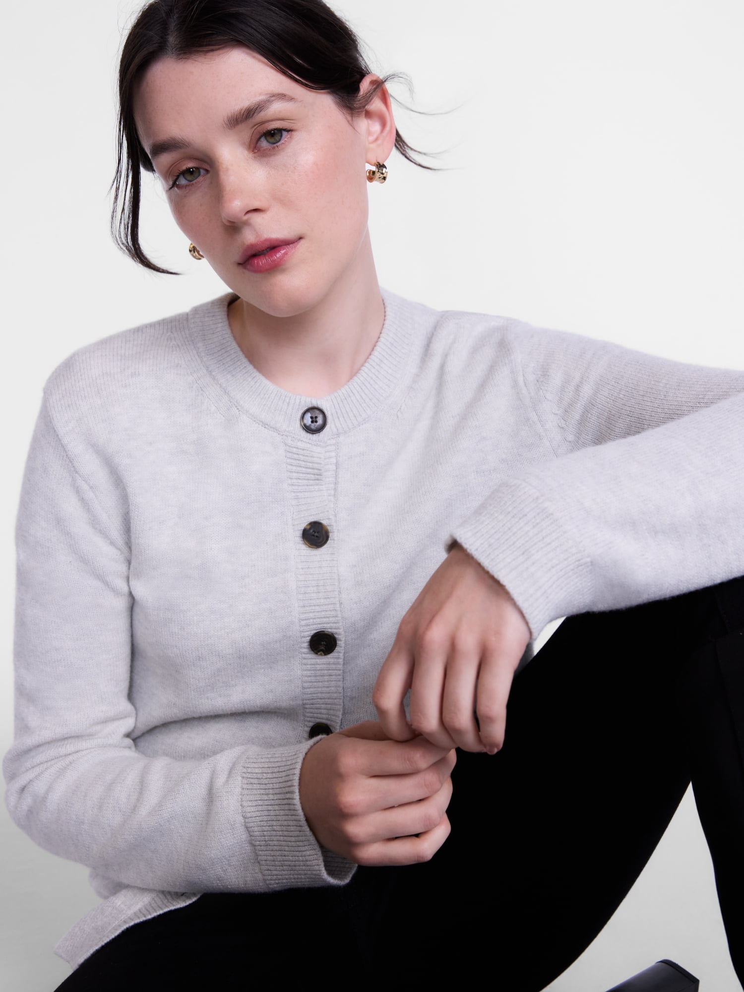 Scenario Women's Crewneck Cardigan with Patch Pockets, Lightweight, Sizes XS-XXXL