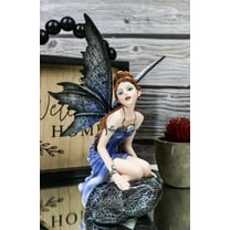 Ebros Pretty Blue Wind Fairy Garden Sitting On Rock Figurine 6.25"H Decor Statue