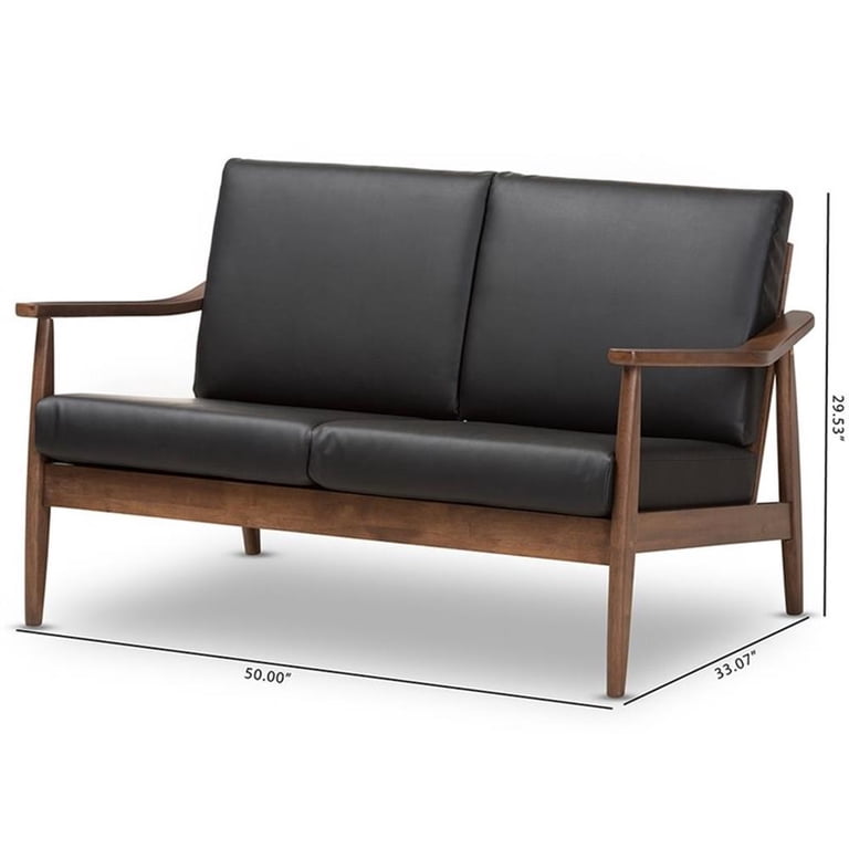 Baxton Studio Venza Mid-Century Modern Walnut Wood Black Faux