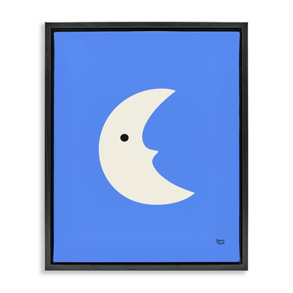 Stupell Industries Blue Crescent Moon Face Landscape & Nature Painting Black Floater Framed Canvas Art Print Wall Art, 17 x 21