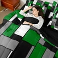thumbnail image 4 of Feelyou Chic Geometric Abstract Bedding Comforter Set 7 Pieces, Green Square Rectangle Full Bedding Set, Teen Kid Child Adult Reversible Fitted Sheet Flat Sheet, Lightweight Room Decor, 4 of 7