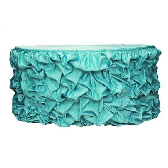 1 Pc, 17Ft Gathered Lamour Satin Table Skirt - Turquoise For Weddings, Baby Showers, Or Special Celebration Decor