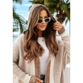 thumbnail image 6 of Women'S Color Block Vertical Striped Open Front Oversized Hooded Long Cardigan Sweaters with Pockets Light Khaki S, 6 of 8