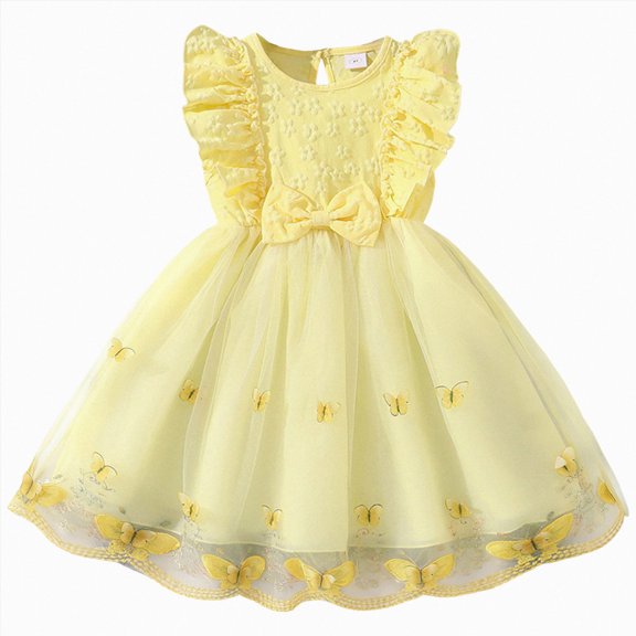 Gubotare Toddler Summer Dresses Princess Toddler Girl Dress Strap Smocking Sundress 3T 4T (Yellow,3-4 Years)