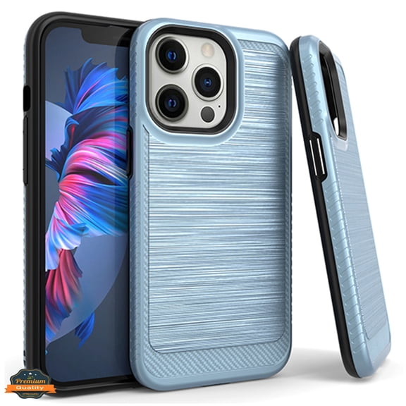 Xpression Case for Apple iPhone 13 Pro Max (6.7") Armor Brushed Texture Rugged Carbon Fiber Shockproof Dual Layers Hard PC   TPU Protective Phone Cover [Blue]
