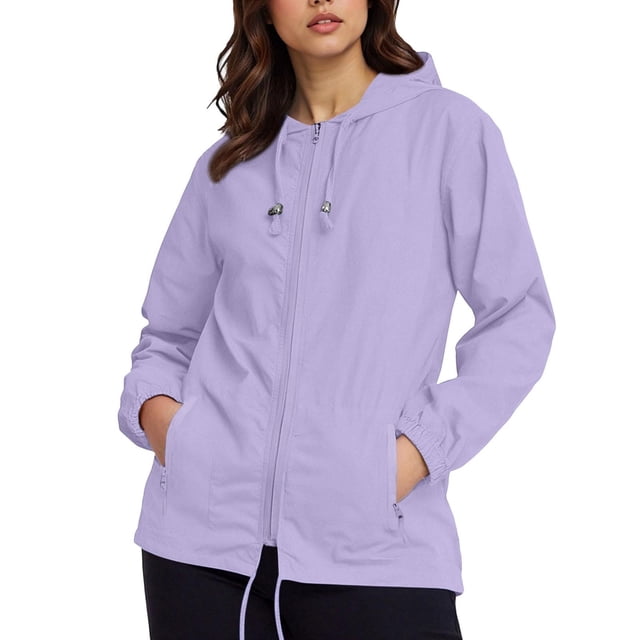 Yanlir Manteau Imperméable pour Femme, Léger, à Capuche avec Fermeture Éclair, Manches Longues, Manteau d'Extérieur avec Poches et Sac de Rangement, Chandail Décontracté pour l'Automne, l'Hiver et le Printemps (Violet, M)