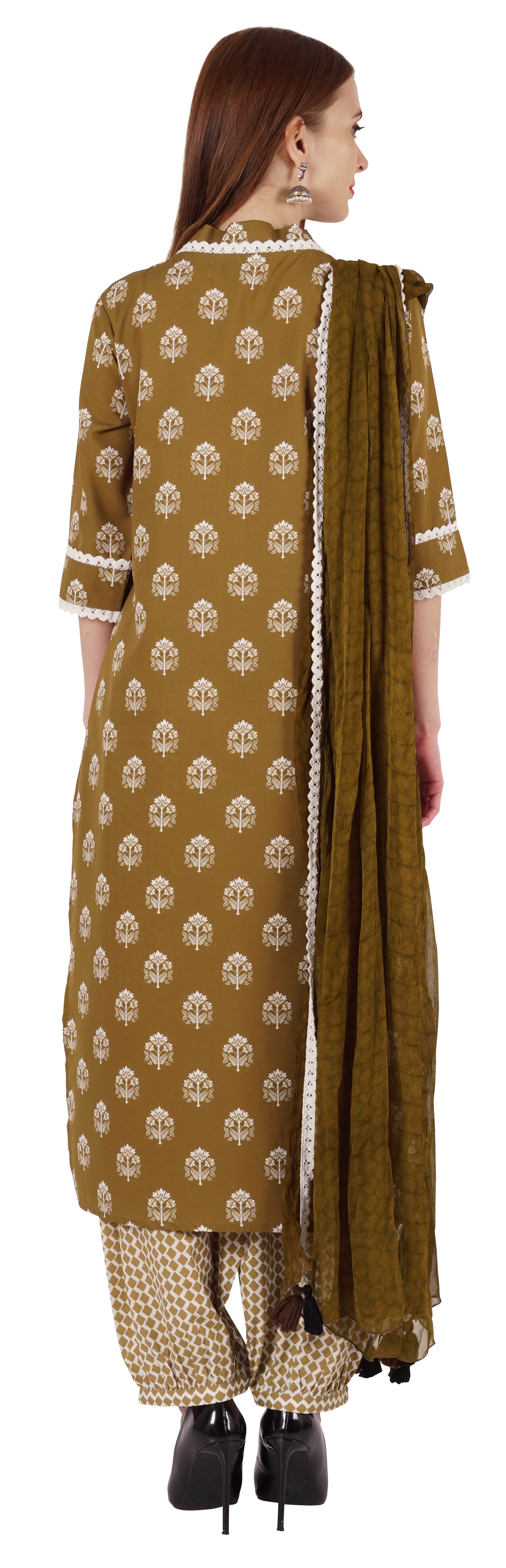 Buy FASHIRE Women's Straight Cotton Silk Stitched Kurta Set With Dupatta ( Brown) (Small) at Amazon.in