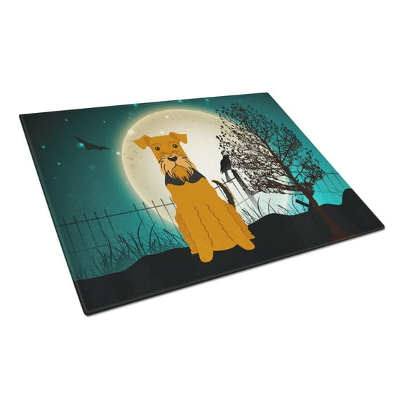 Halloween Scary Airedale Glass Cutting Board Large
