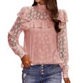 thumbnail image 1 of Gibobby Playera Termica Para Mujer Camiseta holgada informal de manga corta con encaje para mujer, Top de manga larga con temperamento para primavera y verano, 2023（Rosa， M), 1 of 5