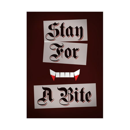 Stay For A Bite Print Bloody Teeth Vampire Picture Old Script Scary Humor Halloween Seasonal Decoration Sign