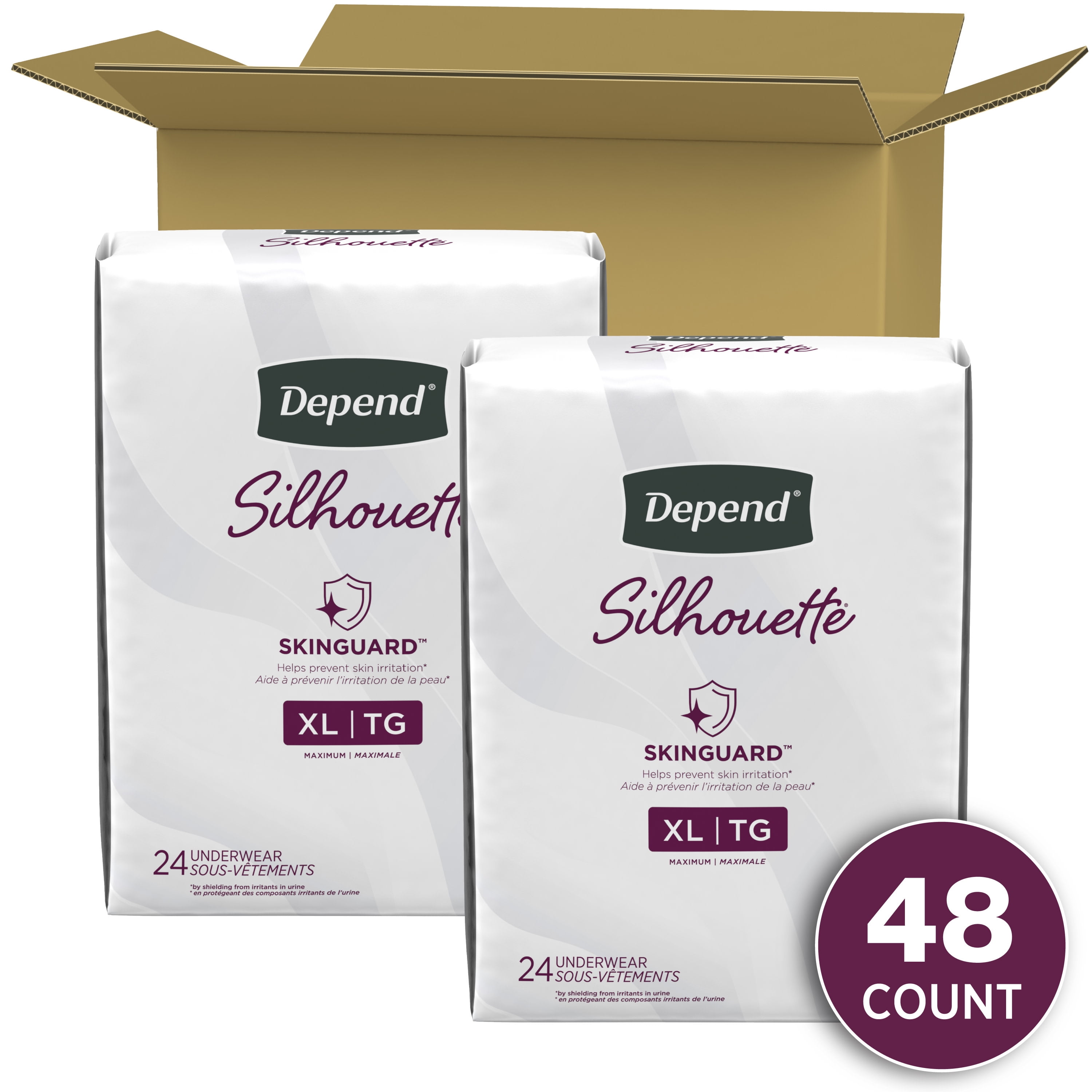 Depend Silhouette Adult Incontinence Underwear for Women, XL, Black, 48Ct 