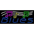 thumbnail image 1 of Blues With Musical Note 1 LED Neon Sign 10" Tall x 24" Wide - inches Black Square Cut Acrylic Backing, with Dimmer - Premium built indoor Sign for Studio, Club, Décor, Event, Storefront., 1 of 7