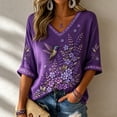thumbnail image 2 of Womens Alzheimers Awareness Shirts 3/4 Sleeve Purple Floral & Hummingbird Print Alzheimer'S Awareness Support Tops V Neck T Shirts For Women, 2 of 3