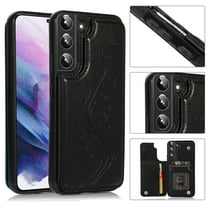 Dteck Case For Samsung Galaxy S22,Shockproof Rubber Hybrid Pattern Leather Card Holder Wallet Back Flip Case Kickstand Cover for Galaxy S22 5G,Black