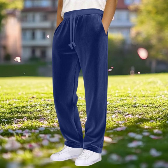 Juniors Corduroy Pants with Pockets,Elastic Waist Straight Leg Casual Lounge Sleep Pants