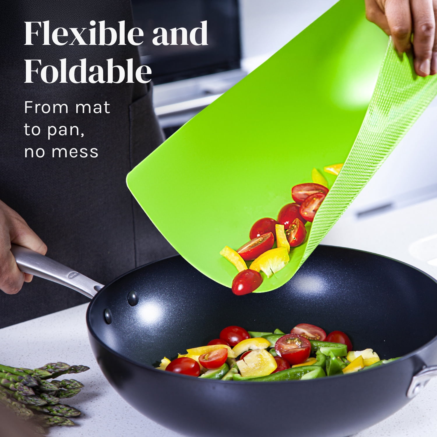 Easy-to-Clean Bamboo Wood Cutting Board with set of 6 Color-Coded Flexible Cutting Mats with Food Icons - Chopping Board Set
