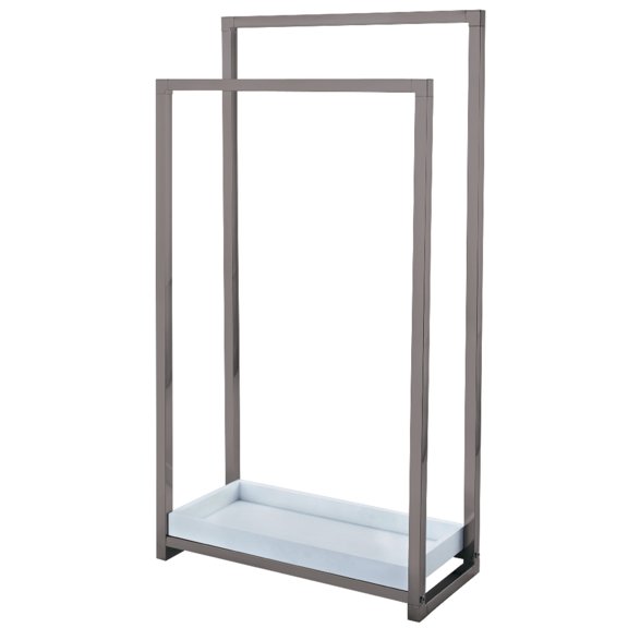 Kingston Brass SCC8268 Edenscape 33-5/8 Inch Freestanding Pedestal 2-Tier Towel Rack with Wooden Shelf in Brushed Nickel