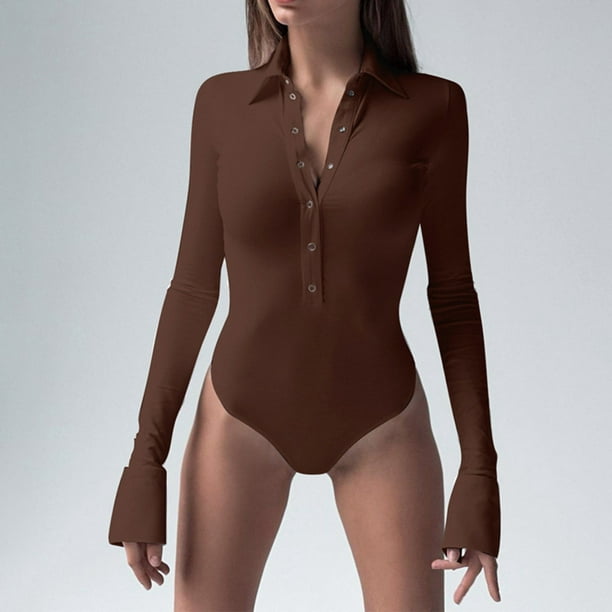 SuoKom Shapewear Bodysuit Women's Sexy Solid V-Neck Long Sleeve