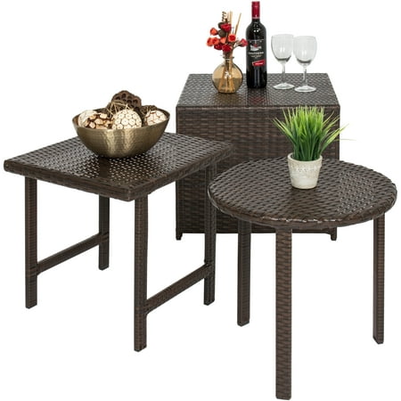 Best Choice Products Set of 3 Outdoor Patio Wicker Tables with Square, Round, and Ottoman Table,