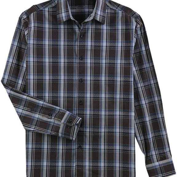 Tasso Elba Mens Textured Plaid Button Up Shirt, Brown, Small