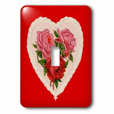 3dRose Vintage Heart with Red and Pink Roses - Single Toggle Switch (lsp_8077_1)