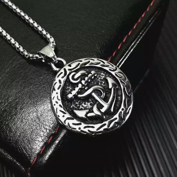 HOOUN Men Silver Nautical Surfing Anchor Pendant Necklace Protection Jewelry Chain 24"