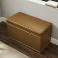 thumbnail image 3 of Linon Elta Rectangle Storage Ottoman, Caramel Faux Leather, 3 of 12